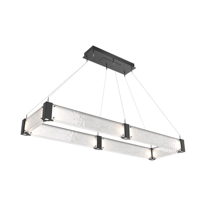 Parallel Rectangular Linear LED Chandelier in Matte Black/Clear Granite Blown Glass (60-Inch).