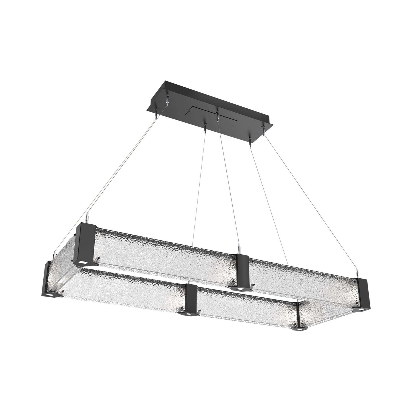 Parallel Rectangular Linear LED Chandelier in Matte Black/Crystal Rimelight Blown Glass (48-Inch).