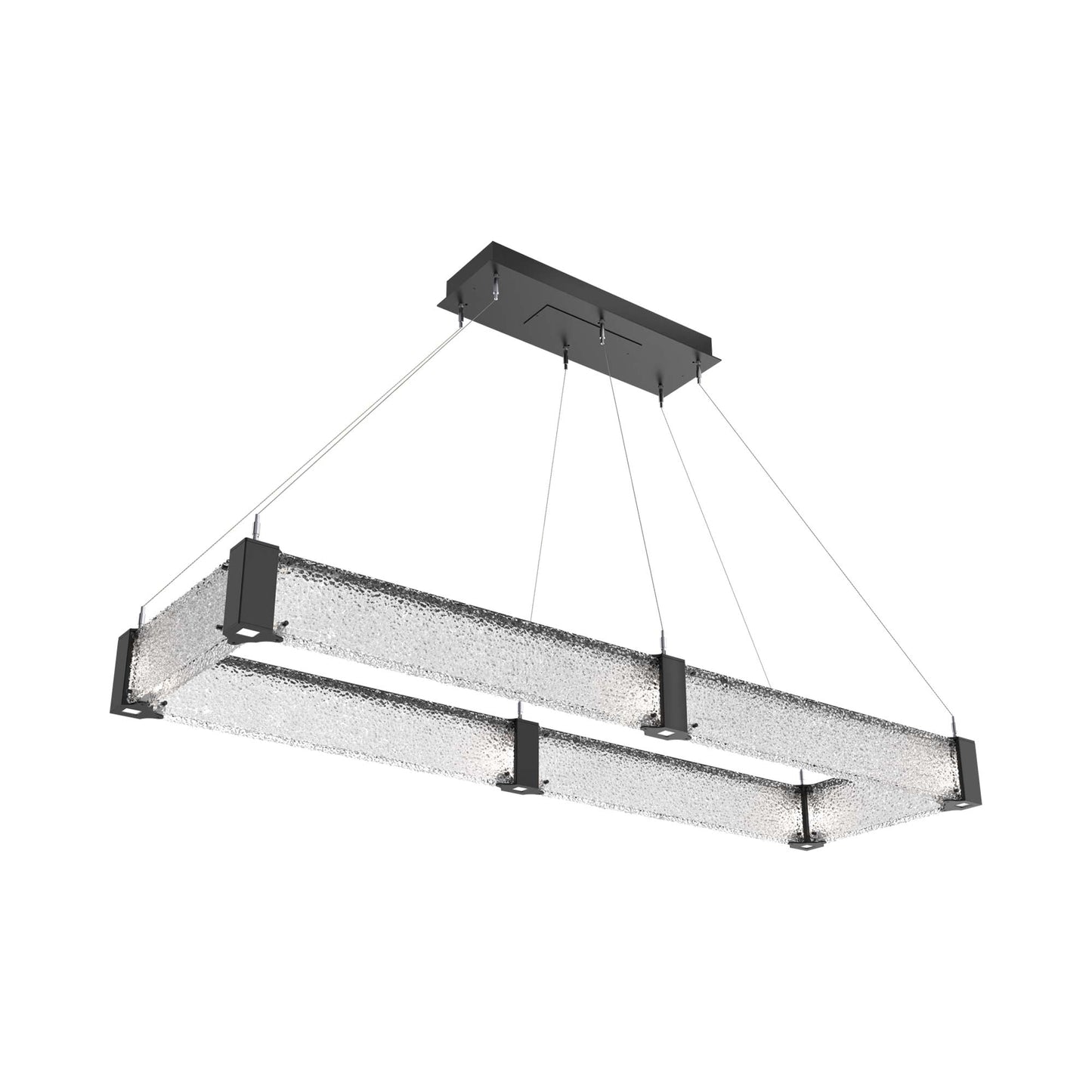 Parallel Rectangular Linear LED Chandelier in Matte Black/Crystal Rimelight Blown Glass (60-Inch).