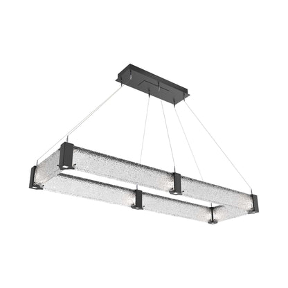 Parallel Rectangular Linear LED Chandelier in Matte Black/Crystal Rimelight Blown Glass (60-Inch).