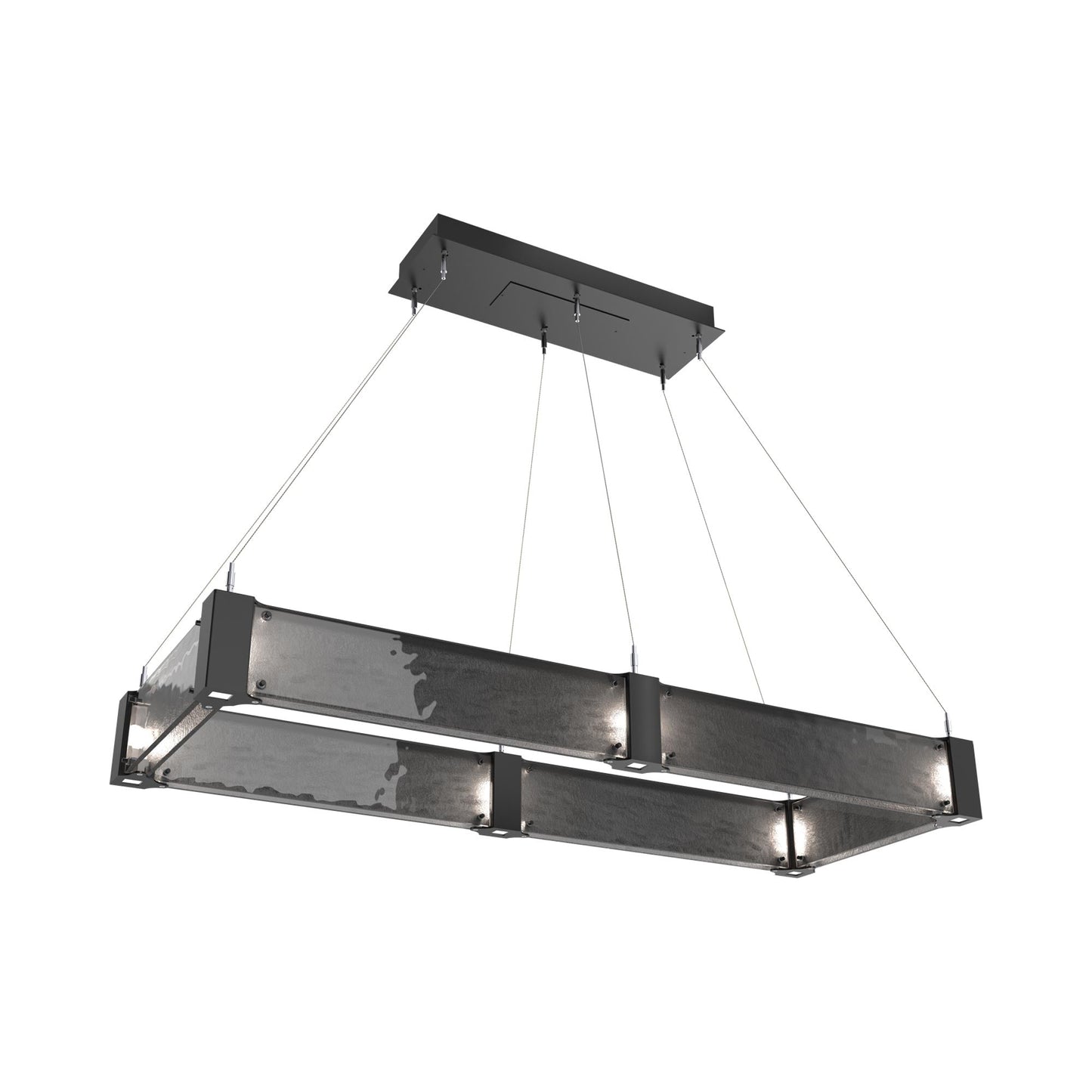 Parallel Rectangular Linear LED Chandelier in Matte Black/Smoke Granite Blown Glass (48-Inch).