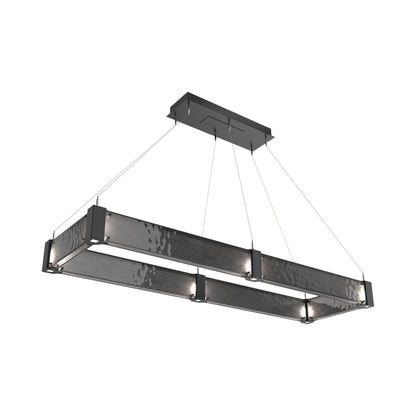 Parallel Rectangular Linear LED Chandelier in Matte Black/Smoke Granite Blown Glass (60-Inch).