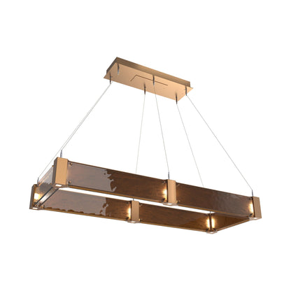Parallel Rectangular Linear LED Chandelier in Novel Brass/Bronze Granite Blown Glass (48-Inch).