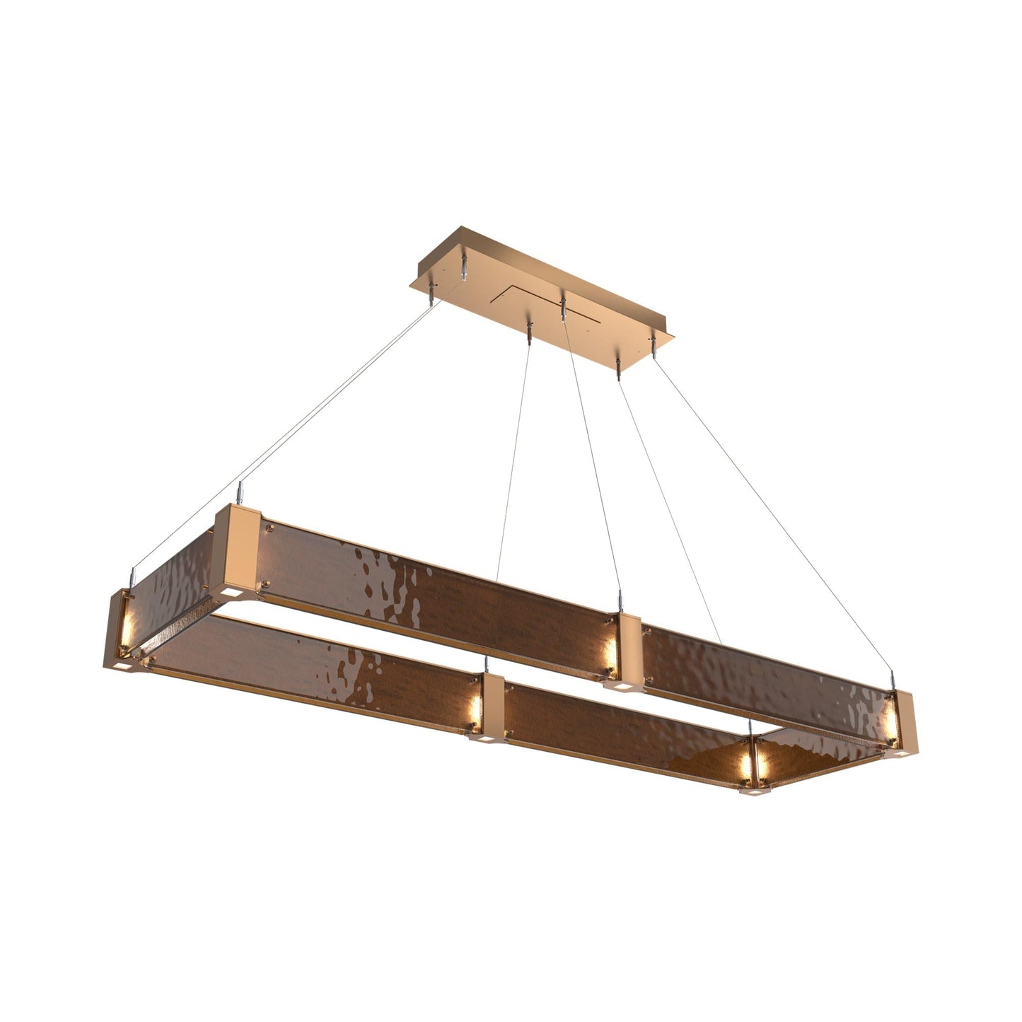Parallel Rectangular Linear LED Chandelier in Novel Brass/Bronze Granite Blown Glass (60-Inch).