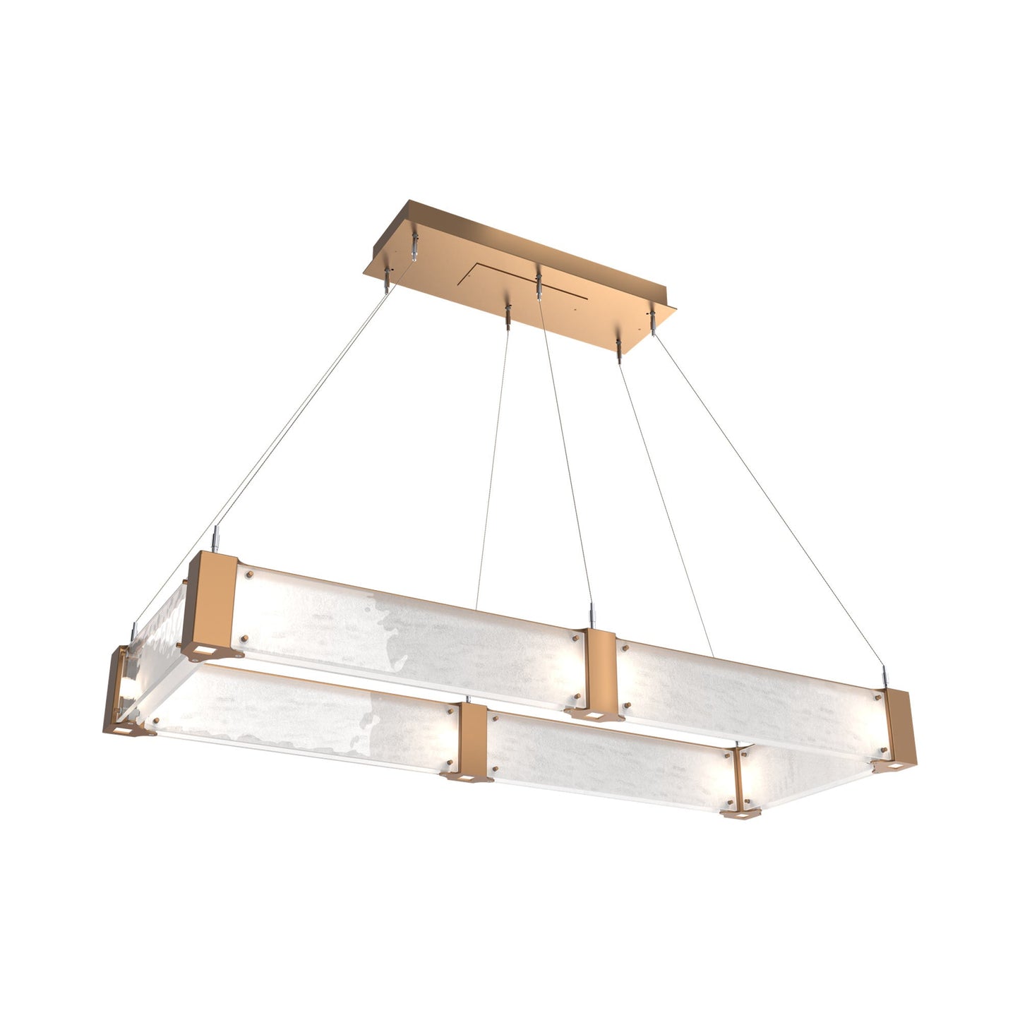 Parallel Rectangular Linear LED Chandelier in Novel Brass/Clear Granite Blown Glass (48-Inch).