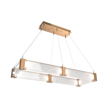 Parallel Rectangular Linear LED Chandelier in Novel Brass/Clear Granite Blown Glass (48-Inch).