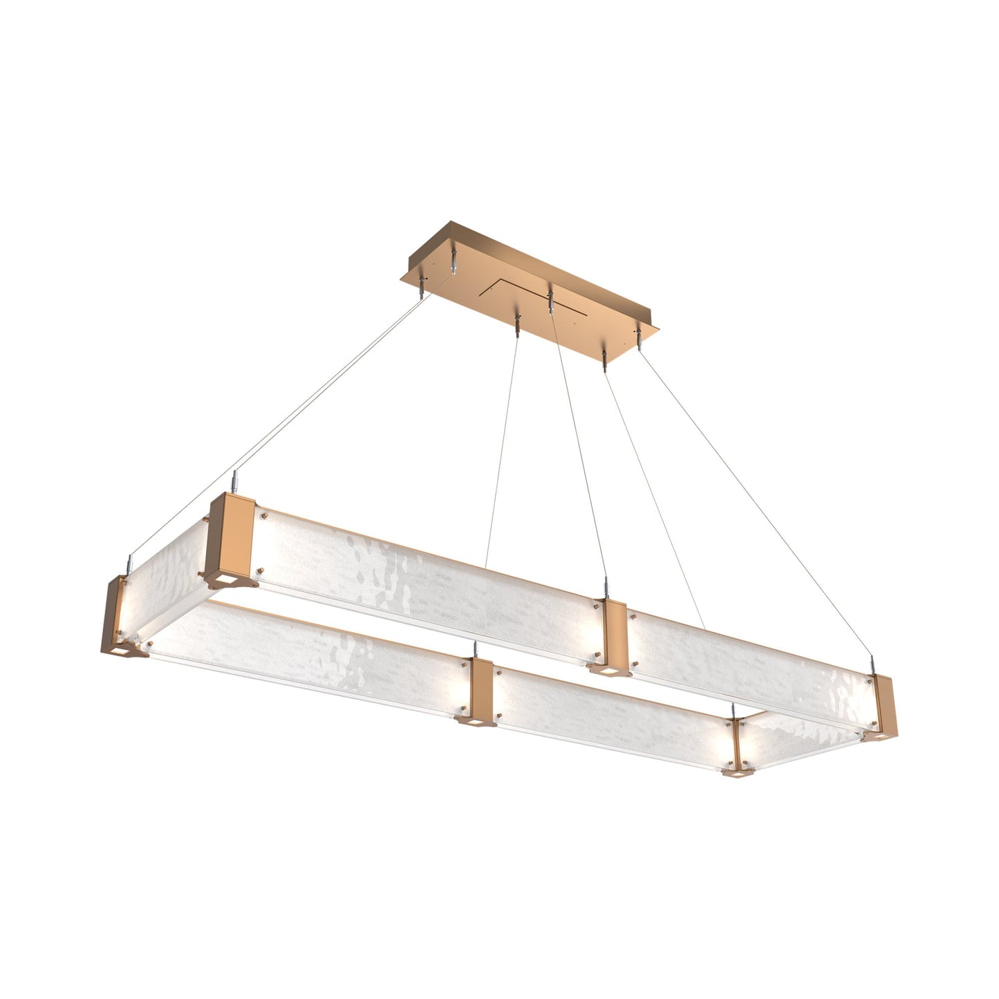 Parallel Rectangular Linear LED Chandelier in Novel Brass/Clear Granite Blown Glass (60-Inch).