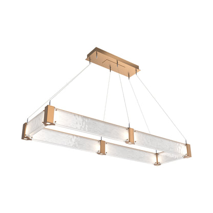 Parallel Rectangular Linear LED Chandelier in Novel Brass/Clear Granite Blown Glass (60-Inch).
