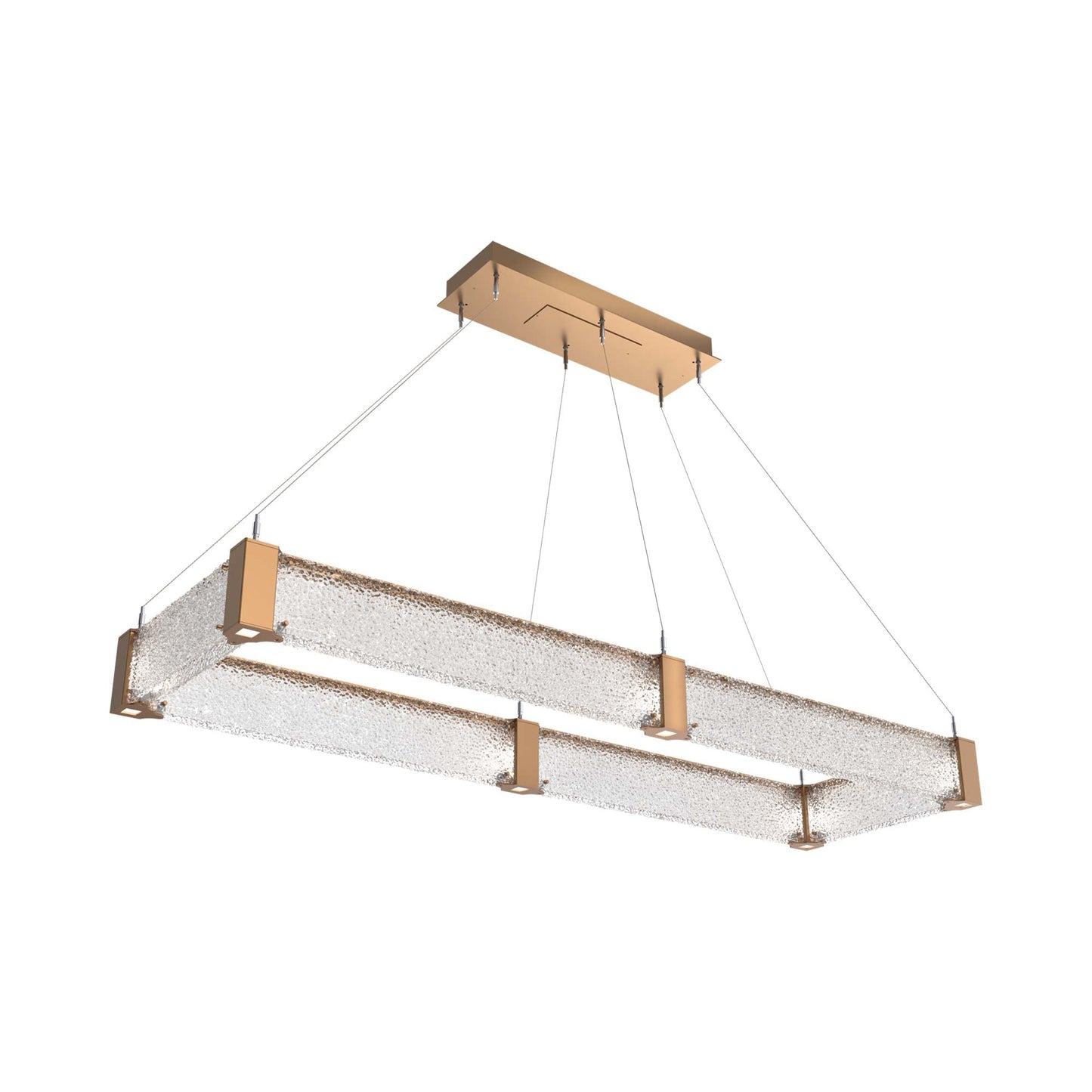 Parallel Rectangular Linear LED Chandelier in Novel Brass/Crystal Rimelight Blown Glass (60-Inch).