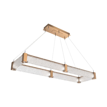 Parallel Rectangular Linear LED Chandelier in Novel Brass/Crystal Rimelight Blown Glass (60-Inch).