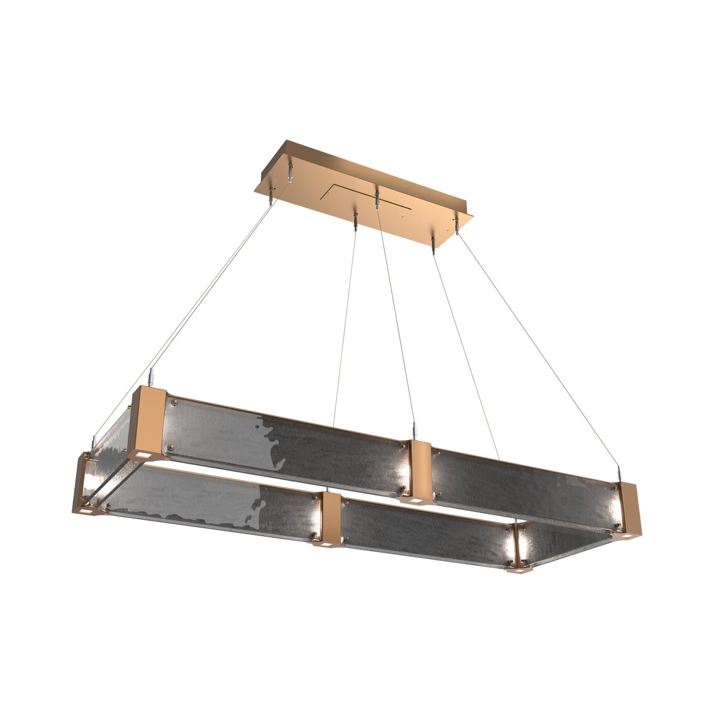 Parallel Rectangular Linear LED Chandelier in Novel Brass/Smoke Granite Blown Glass (48-Inch).
