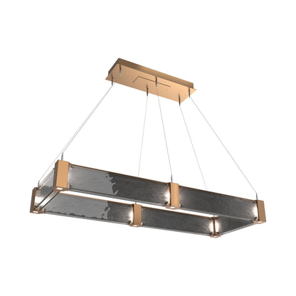 Parallel Rectangular Linear LED Chandelier in Novel Brass/Smoke Granite Blown Glass (48-Inch).