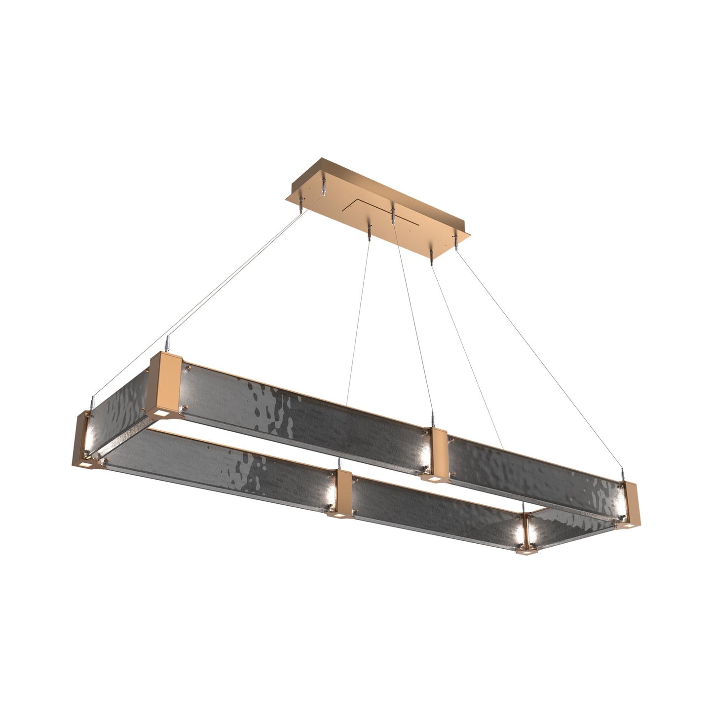 Parallel Rectangular Linear LED Chandelier in Novel Brass/Smoke Granite Blown Glass (60-Inch).