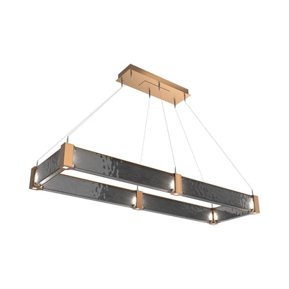 Parallel Rectangular Linear LED Chandelier in Novel Brass/Smoke Granite Blown Glass (60-Inch).