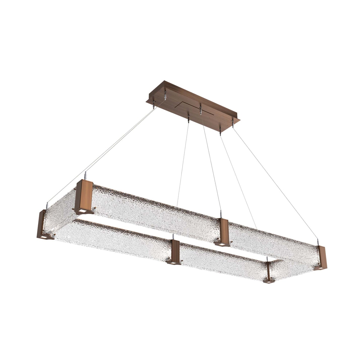Parallel Rectangular Linear LED Chandelier in Oil Rubbed Bronze/Crystal Rimelight Blown Glass (60-Inch).