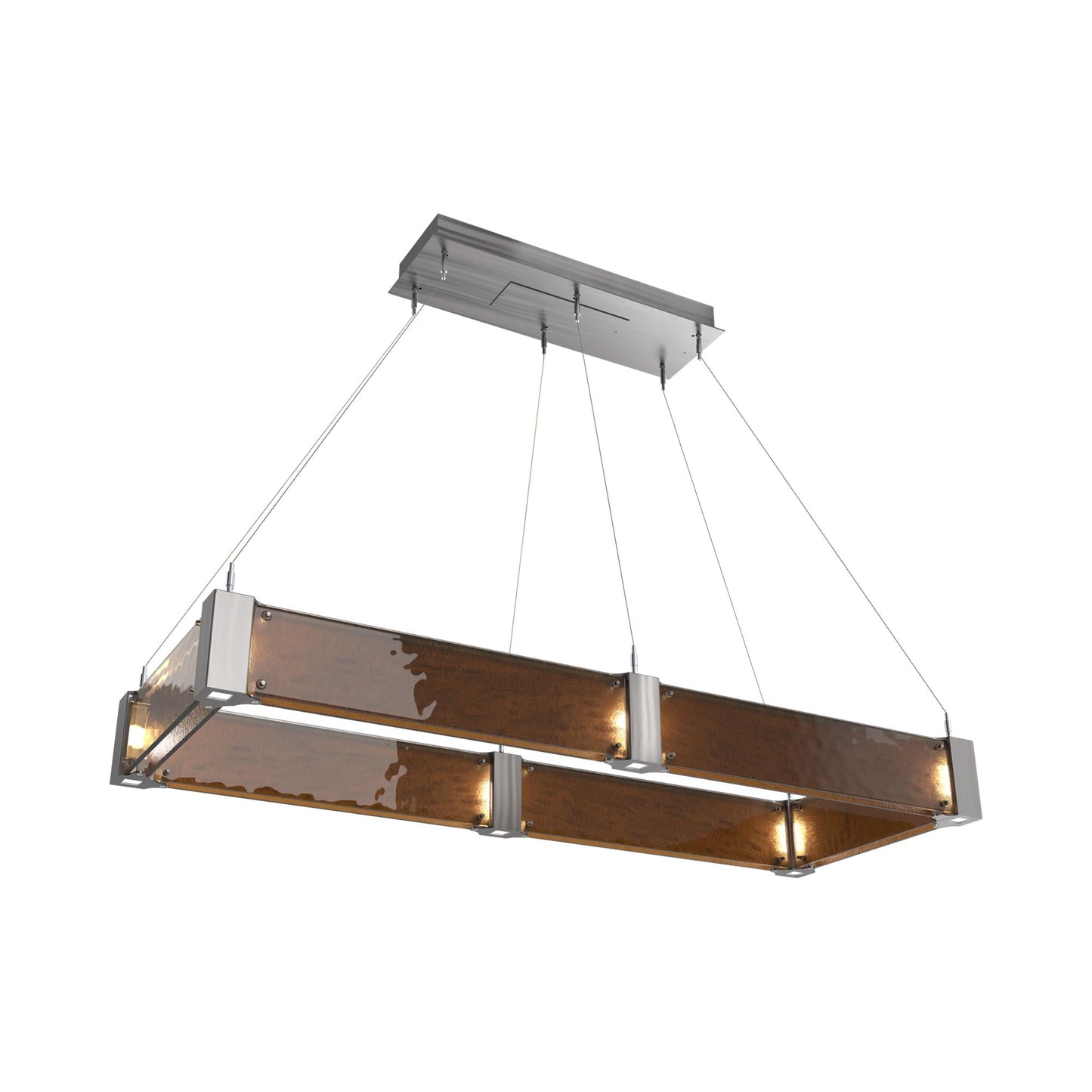 Parallel Rectangular Linear LED Chandelier in Satin Nickel/Bronze Granite Blown Glass (48-Inch).