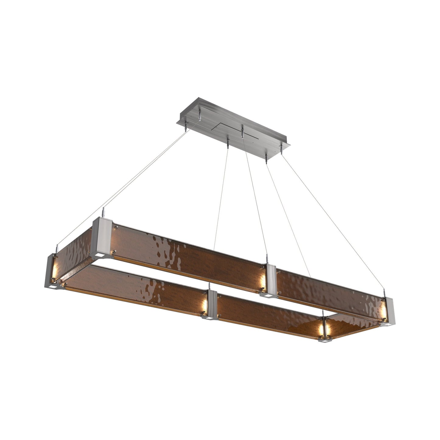 Parallel Rectangular Linear LED Chandelier in Satin Nickel/Bronze Granite Blown Glass (60-Inch).