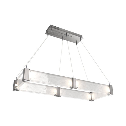 Parallel Rectangular Linear LED Chandelier in Satin Nickel/Clear Granite Blown Glass (48-Inch).