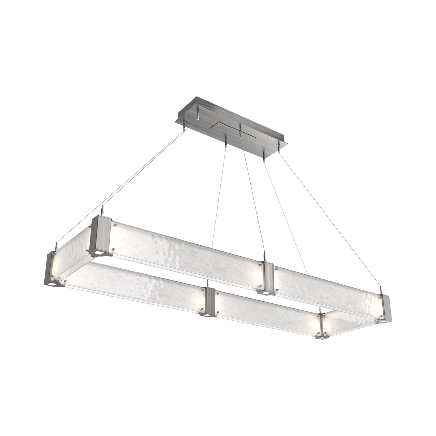 Parallel Rectangular Linear LED Chandelier in Satin Nickel/Clear Granite Blown Glass (60-Inch).