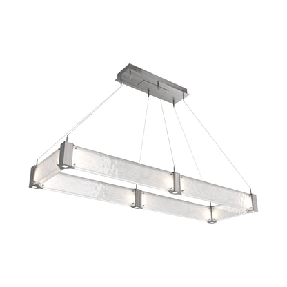 Parallel Rectangular Linear LED Chandelier in Satin Nickel/Clear Granite Blown Glass (60-Inch).