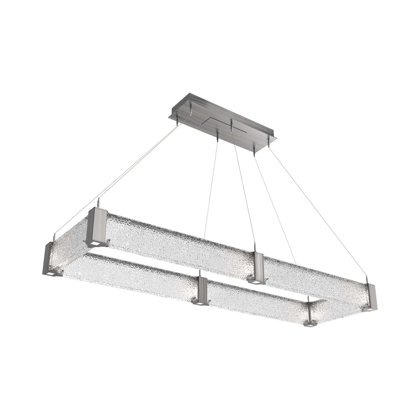 Parallel Rectangular Linear LED Chandelier in Satin Nickel/Crystal Rimelight Blown Glass (60-Inch).