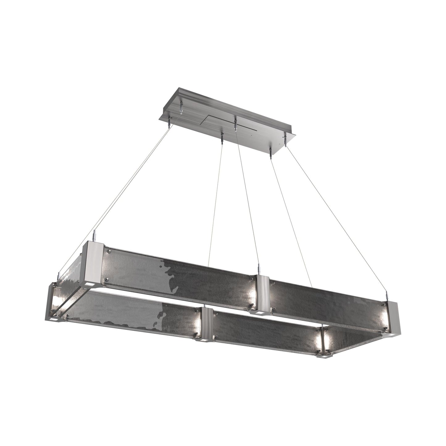 Parallel Rectangular Linear LED Chandelier in Satin Nickel/Smoke Granite Blown Glass (48-Inch).