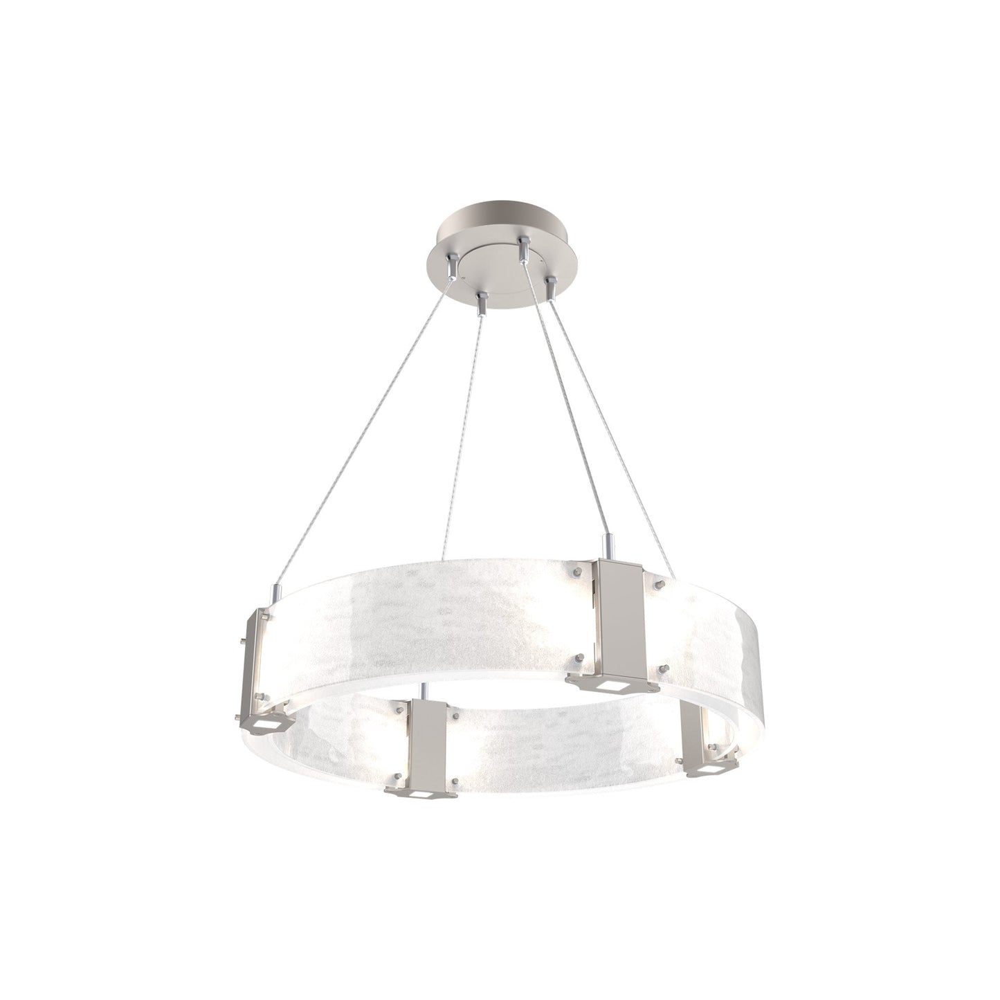 Parallel Ring LED Chandelier in Beige Silver/Clear Granite Blown Glass (23.9-Inch).