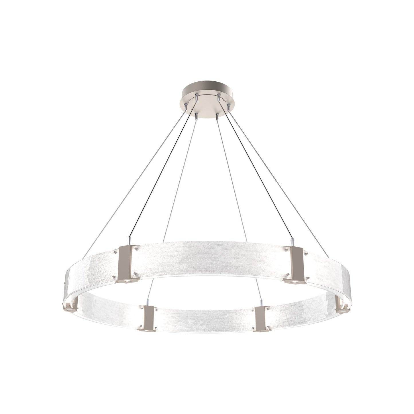 Parallel Ring LED Chandelier in Beige Silver/Clear Granite Blown Glass (48-Inch).