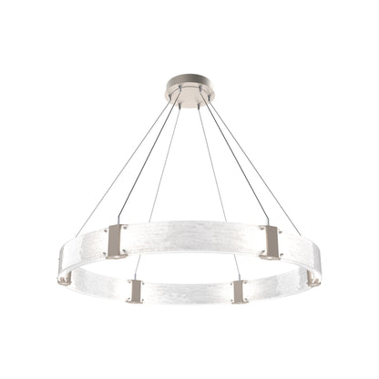 Parallel Ring LED Chandelier in Beige Silver/Clear Granite Blown Glass (48-Inch).