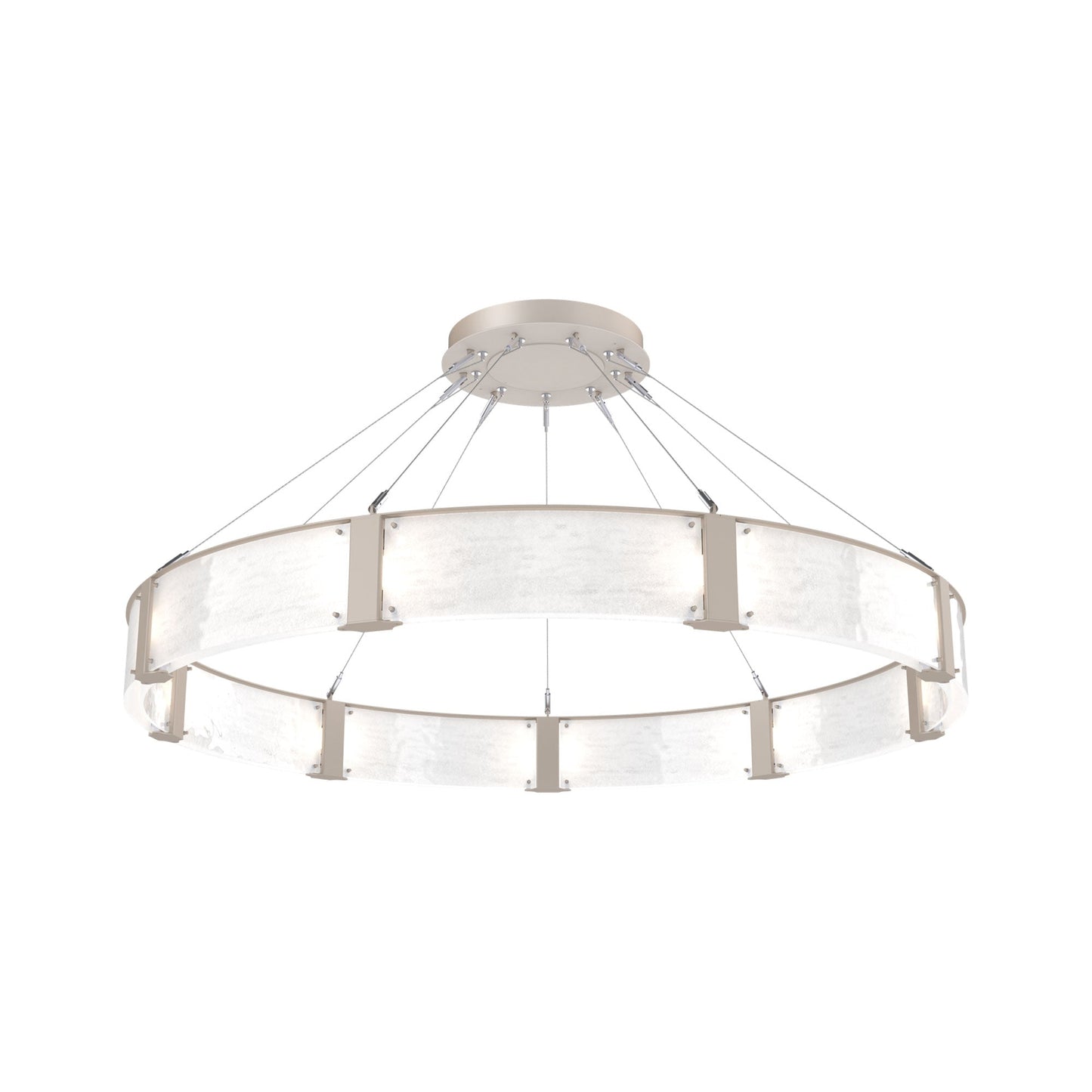 Parallel Ring LED Chandelier in Beige Silver/Clear Granite Blown Glass (60-Inch).