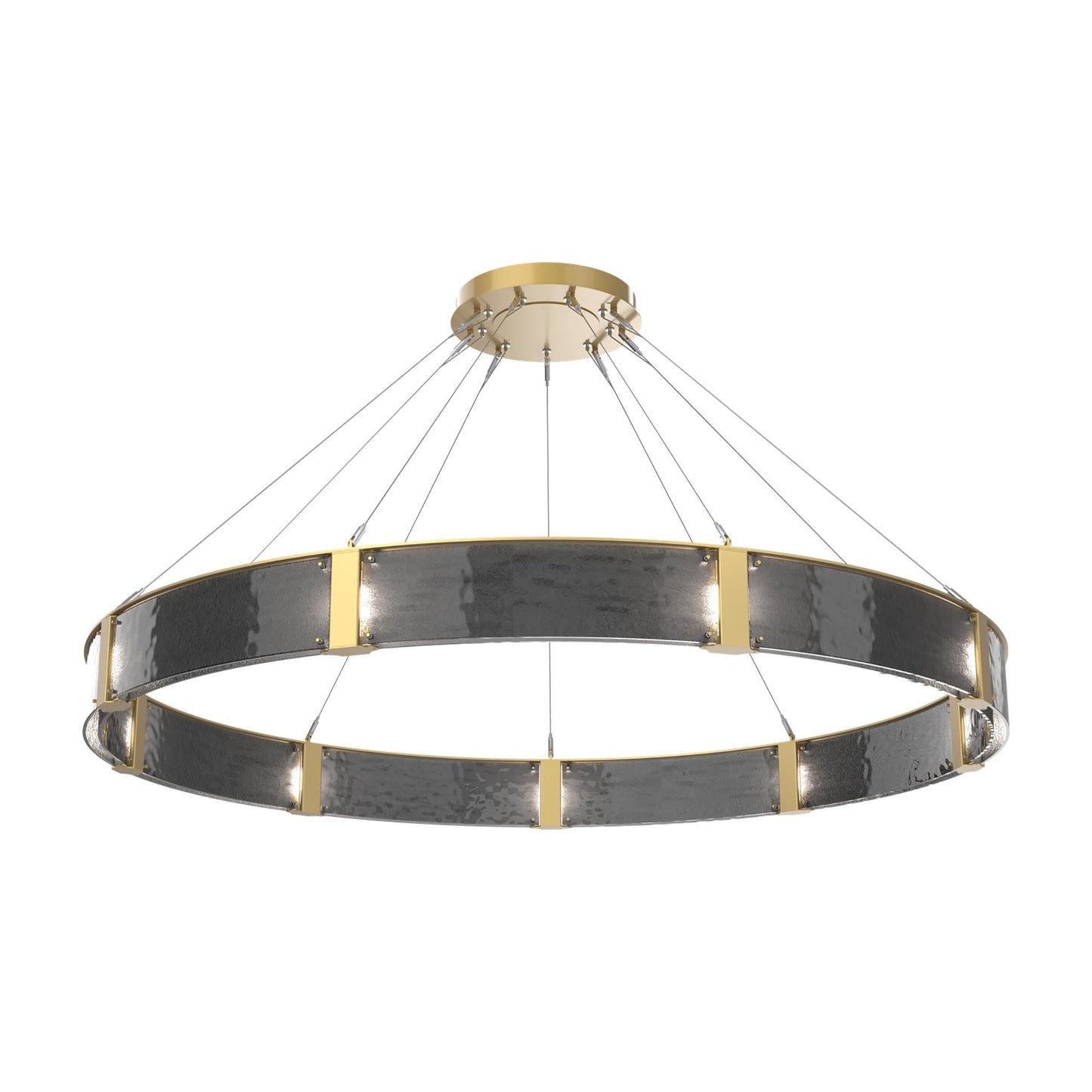 Parallel Ring LED Chandelier in Gilded Brass/Smoke Granite Blown Glass (72-Inch).