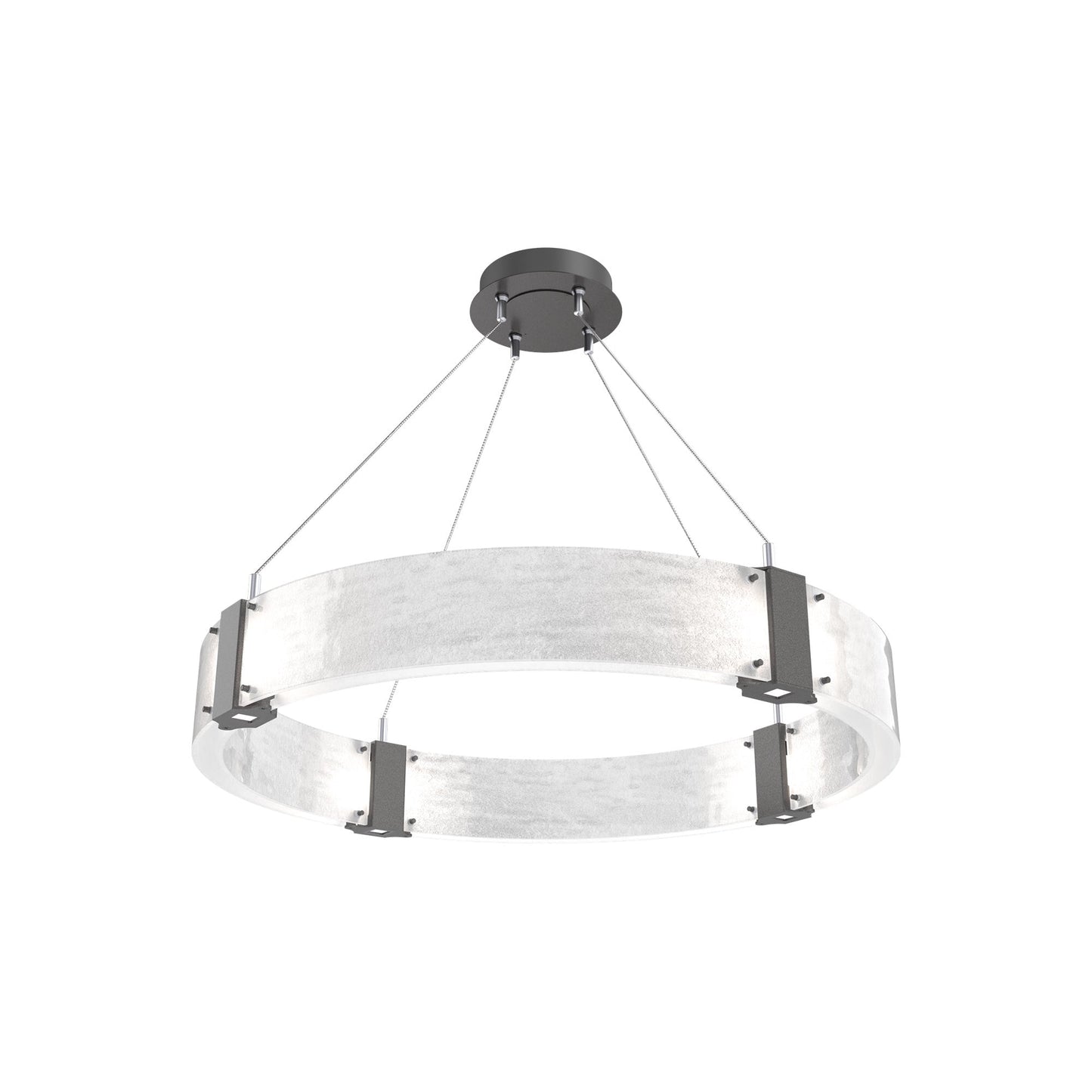 Parallel Ring LED Chandelier in Graphite/Clear Granite Blown Glass (32.6-Inch).