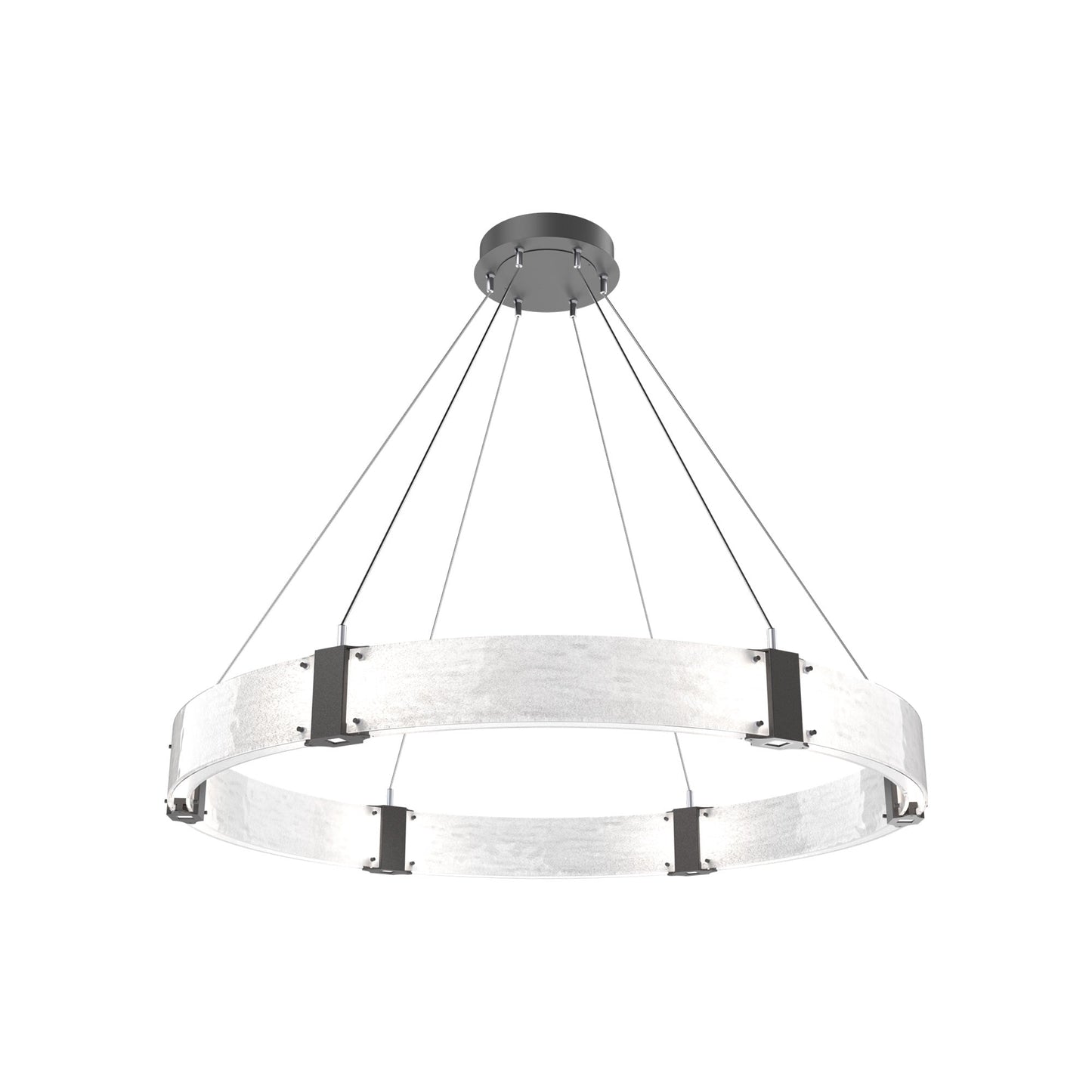 Parallel Ring LED Chandelier in Graphite/Clear Granite Blown Glass (48-Inch).