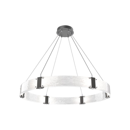 Parallel Ring LED Chandelier in Graphite/Clear Granite Blown Glass (48-Inch).