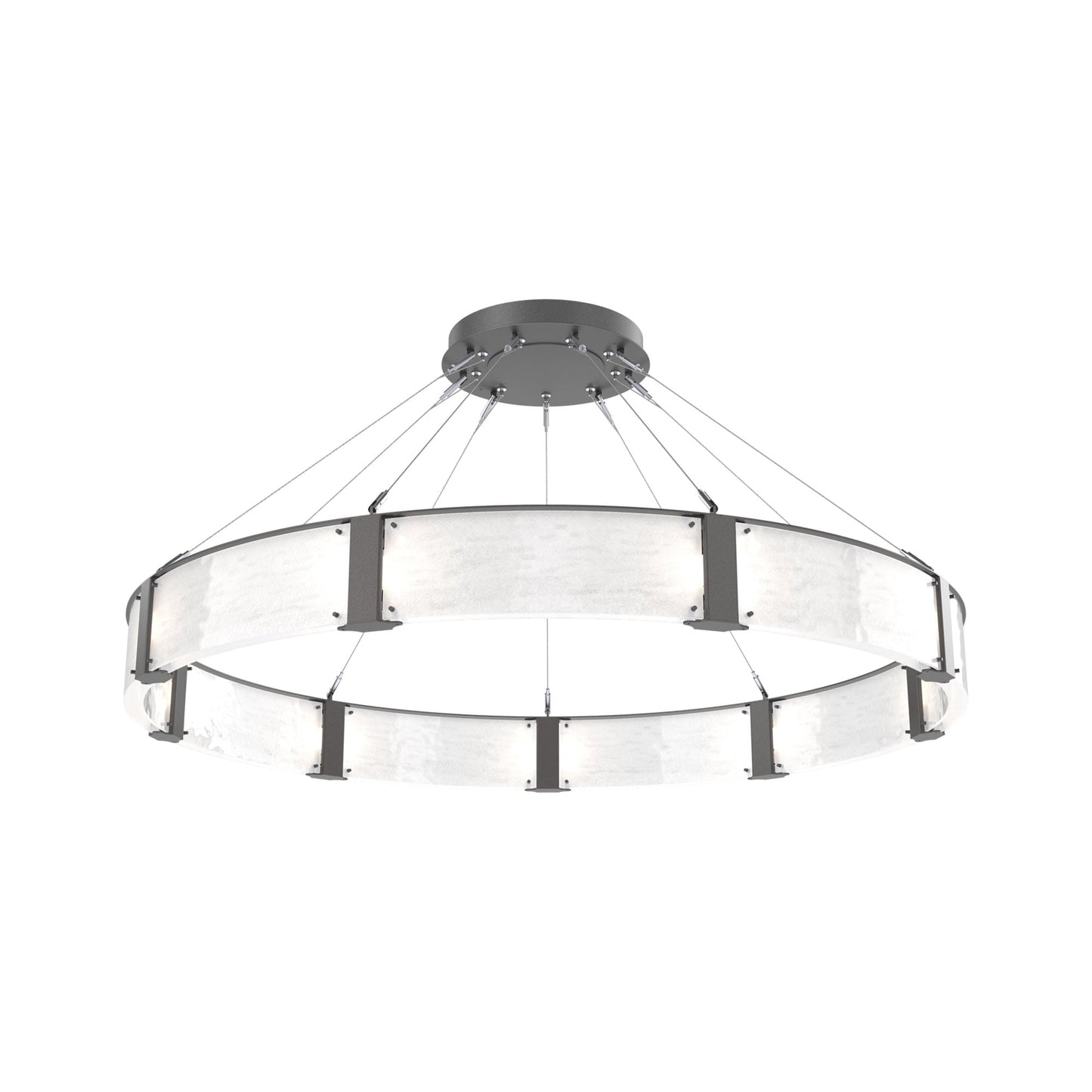 Parallel Ring LED Chandelier in Graphite/Clear Granite Blown Glass (60-Inch).