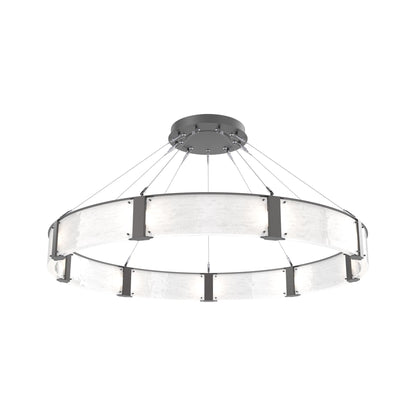 Parallel Ring LED Chandelier in Graphite/Clear Granite Blown Glass (60-Inch).