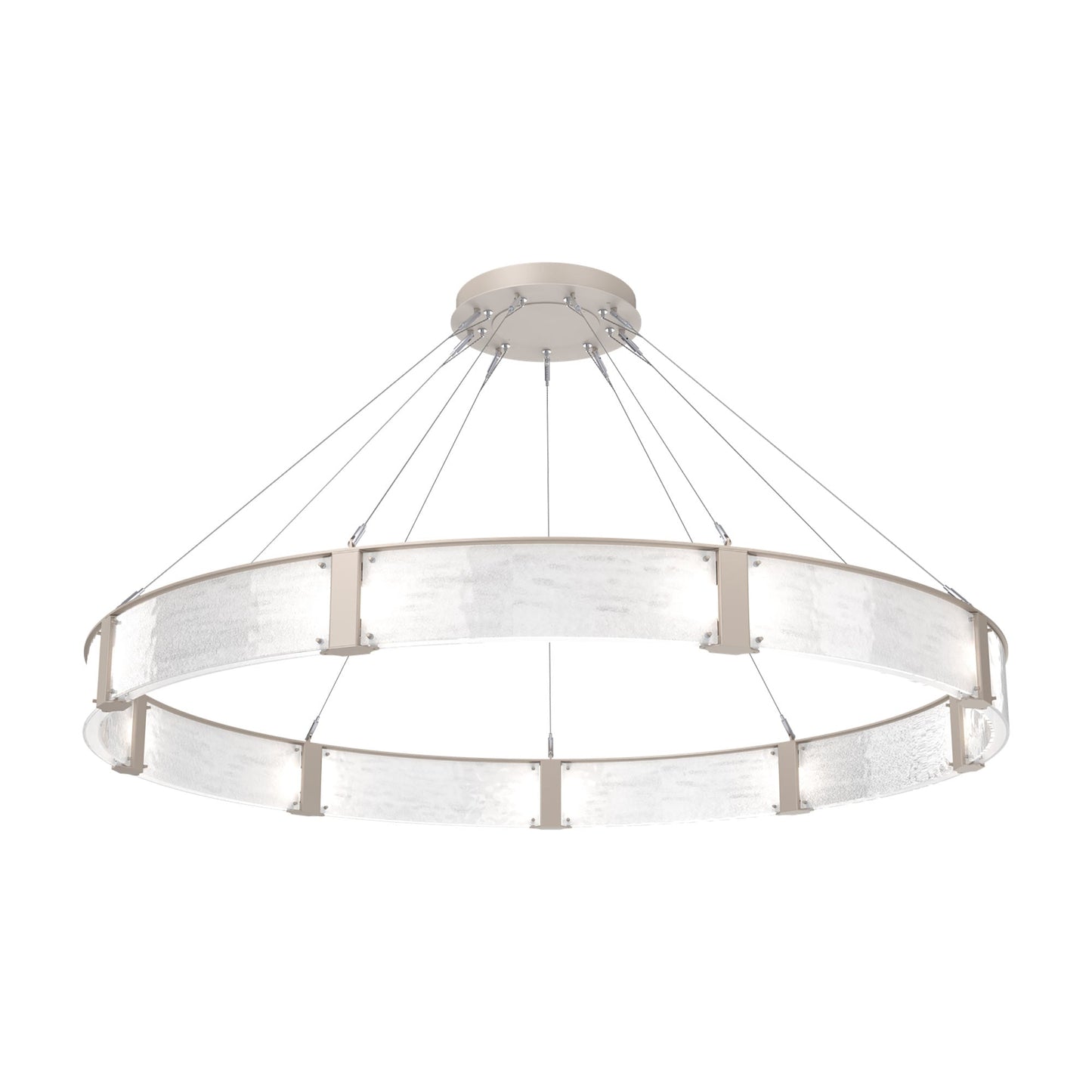 Parallel Ring LED Chandelier in Beige Silver/Clear Granite Blown Glass (72-Inch).