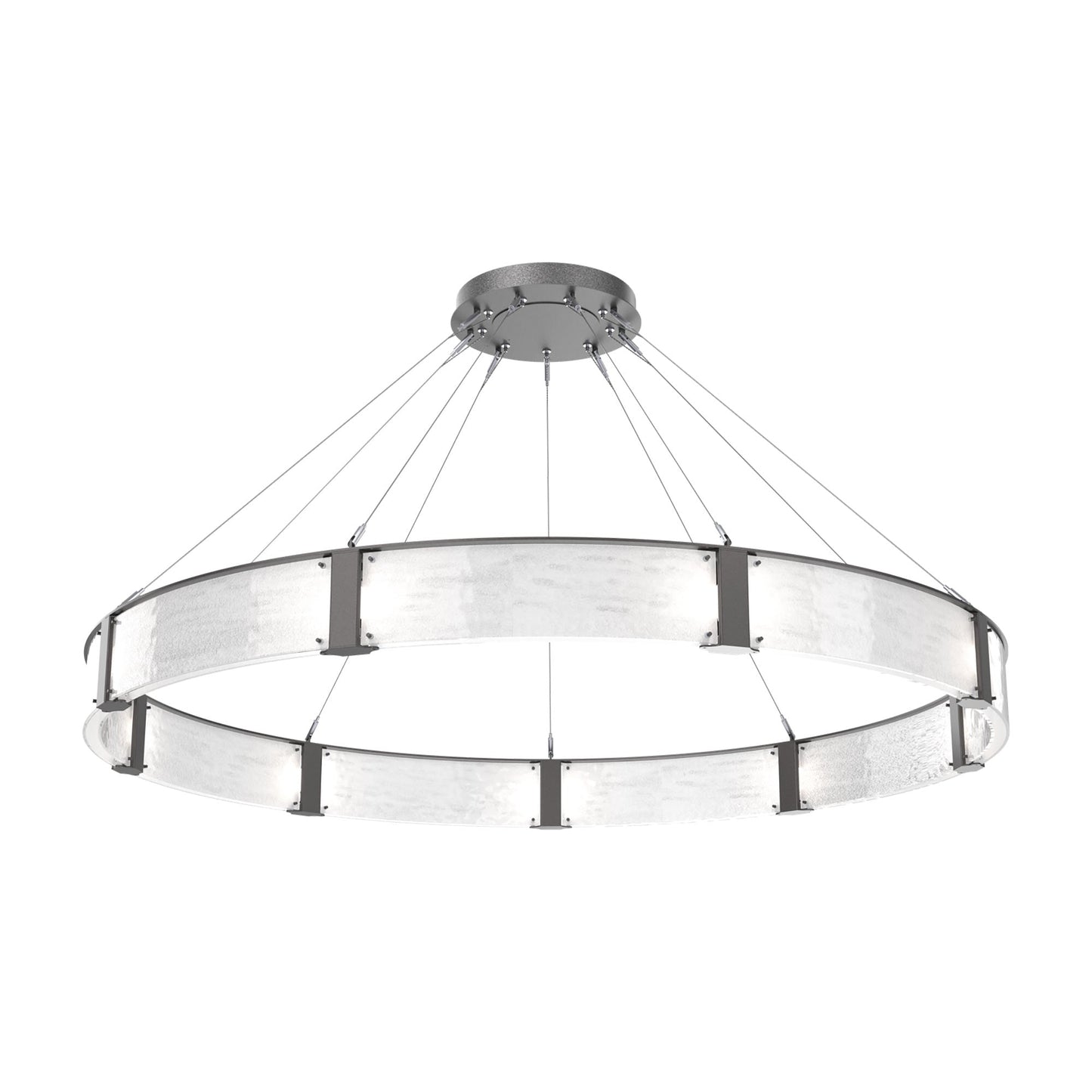 Parallel Ring LED Chandelier in Graphite/Clear Granite Blown Glass (72-Inch).