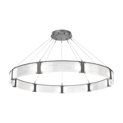Parallel Ring LED Chandelier in Graphite/Clear Granite Blown Glass (72-Inch).