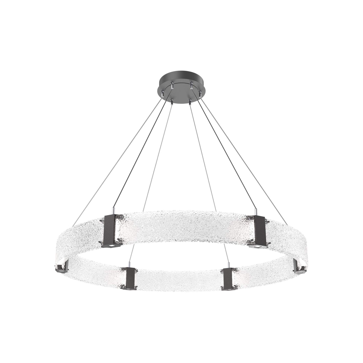 Parallel Ring LED Chandelier in Graphite/Crystal Rimelight Blown Glass (48-Inch).