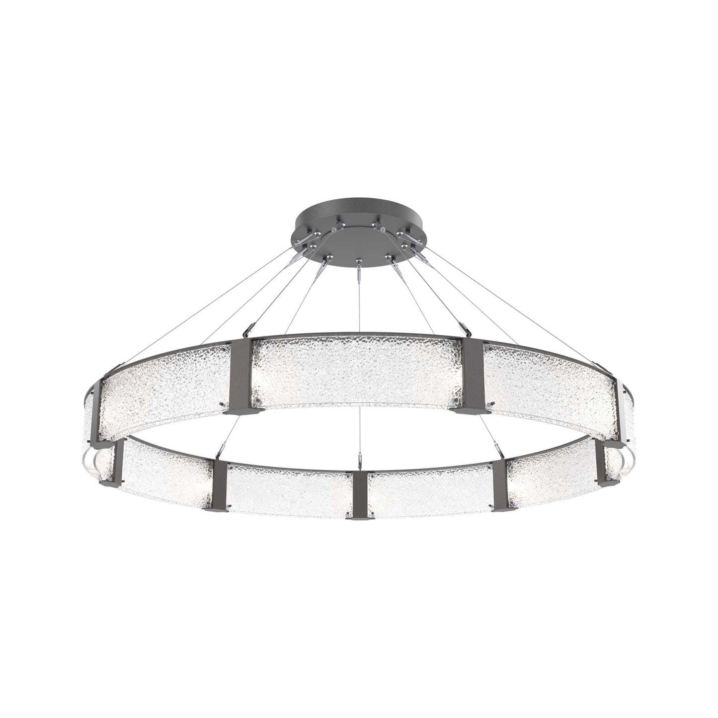 Parallel Ring LED Chandelier in Graphite/Crystal Rimelight Blown Glass (60-Inch).