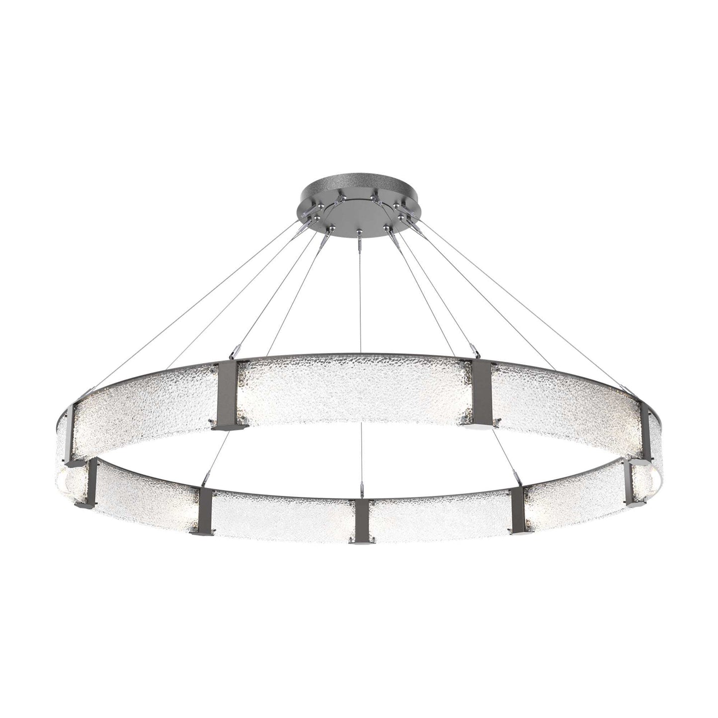 Parallel Ring LED Chandelier in Graphite/Crystal Rimelight Blown Glass (72-Inch).