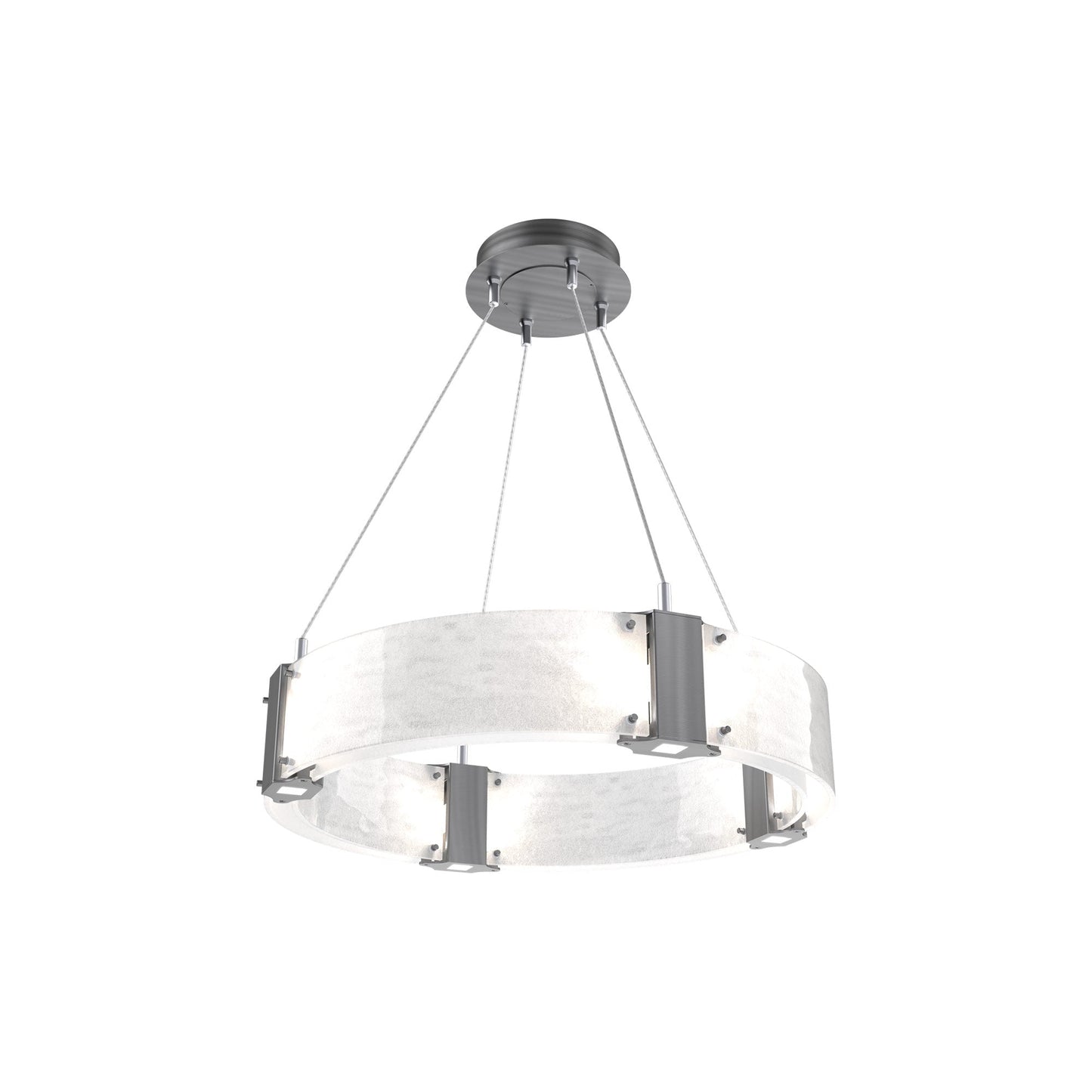 Parallel Ring LED Chandelier in Gunmetal/Clear Granite Blown Glass (23.9-Inch).