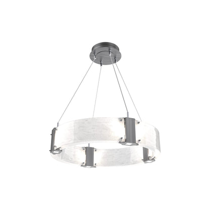 Parallel Ring LED Chandelier in Gunmetal/Clear Granite Blown Glass (23.9-Inch).