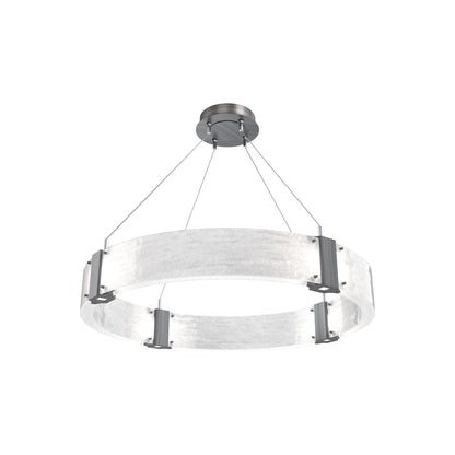 Parallel Ring LED Chandelier in Gunmetal/Clear Granite Blown Glass (32.6-Inch).