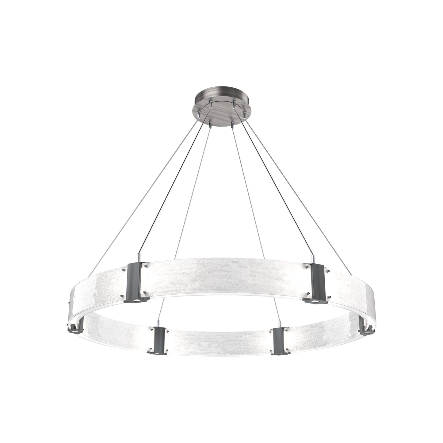 Parallel Ring LED Chandelier in Gunmetal/Clear Granite Blown Glass (48-Inch).