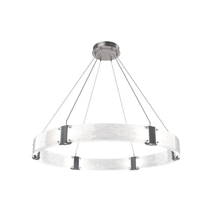 Parallel Ring LED Chandelier in Gunmetal/Clear Granite Blown Glass (48-Inch).