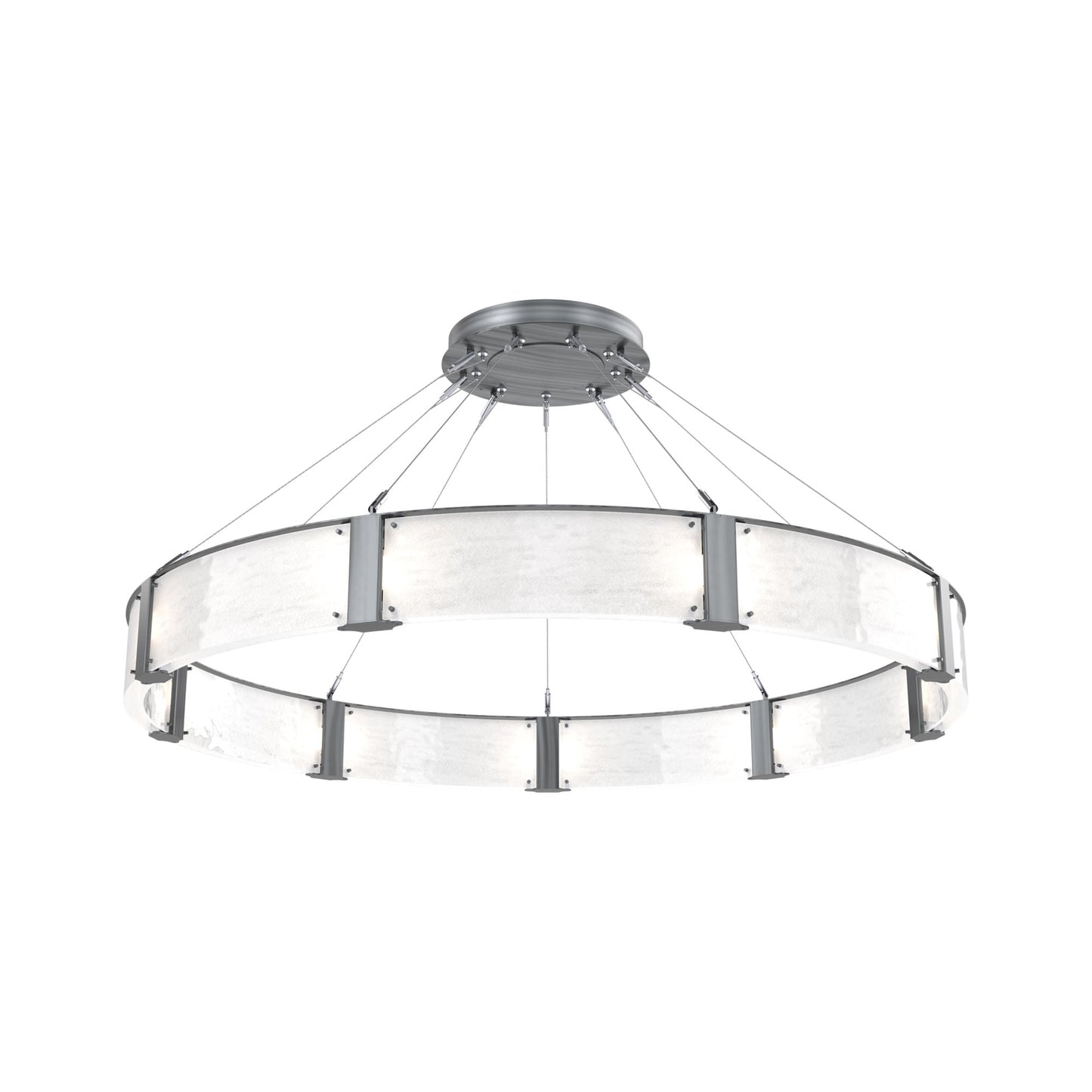 Parallel Ring LED Chandelier in Gunmetal/Clear Granite Blown Glass (60-Inch).