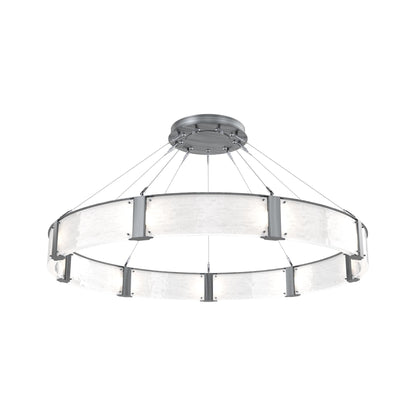 Parallel Ring LED Chandelier in Gunmetal/Clear Granite Blown Glass (60-Inch).