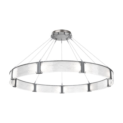 Parallel Ring LED Chandelier in Gunmetal/Clear Granite Blown Glass (72-Inch).